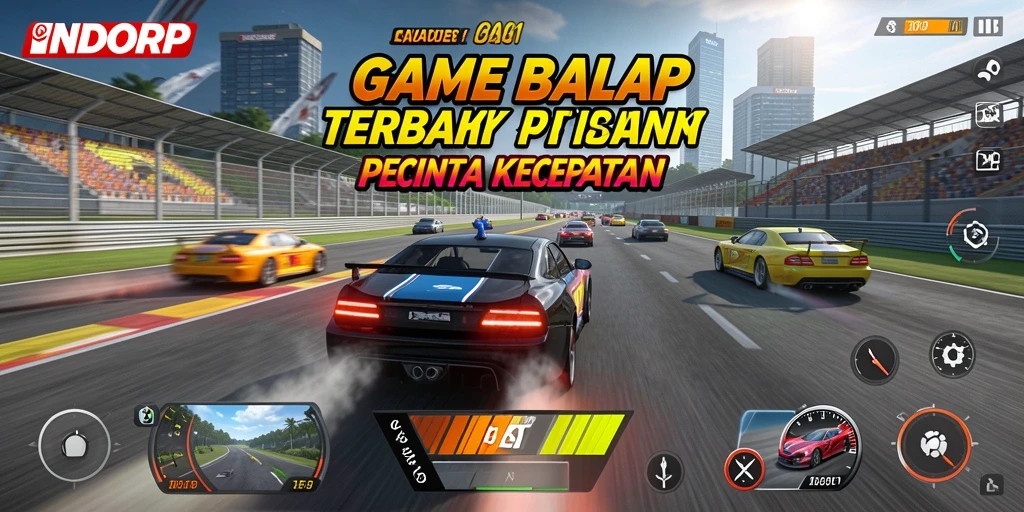 Screenshot gameplay INDORP menampilkan aksi balapan yang mendebarkan.