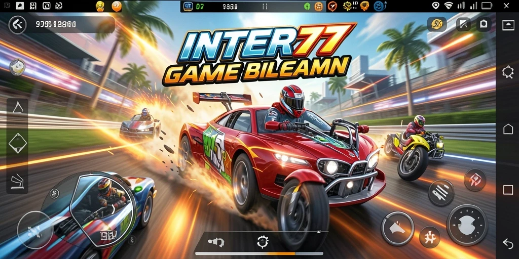 Screenshot gameplay INTER77 menampilkan aksi balapan yang mendebarkan.