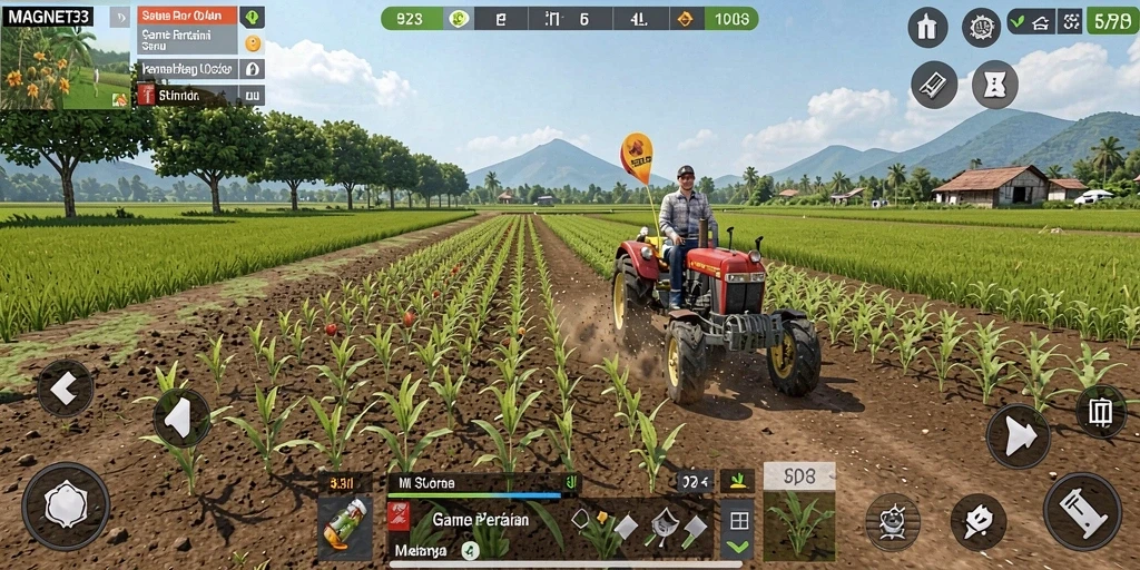 Screenshot dari MAGNET33 menampilkan petani sedang merawat tanaman.