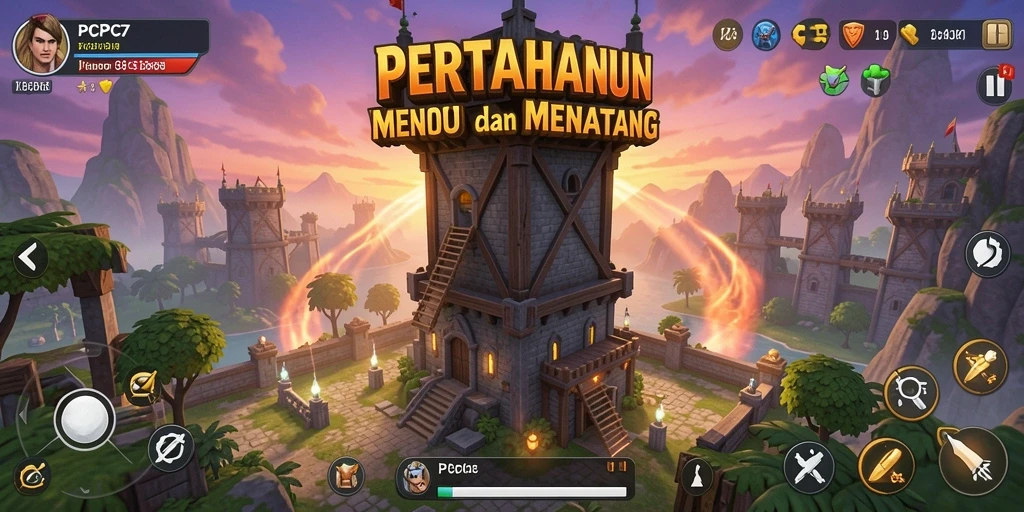 Tampilan gameplay <strong>PCPC7</strong> yang menarik dalam pertahanan menara.