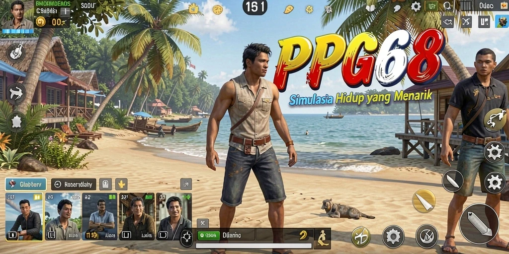 Tangkapan layar PGG68 menampilkan karakter utama dalam aktivitas sehari-hari di lingkungan virtual.