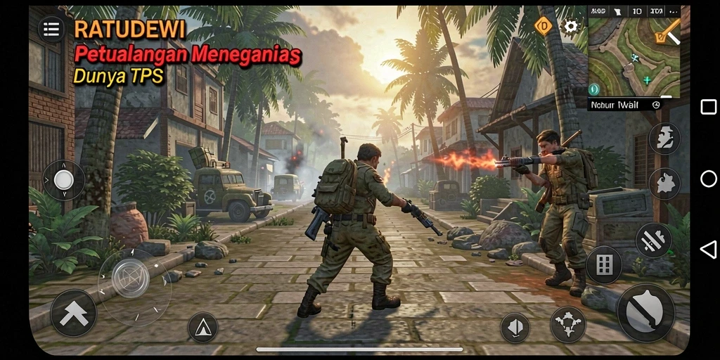 Screenshot gameplay RATUDEWI menampilkan aksi seru dalam pertempuran TPS.