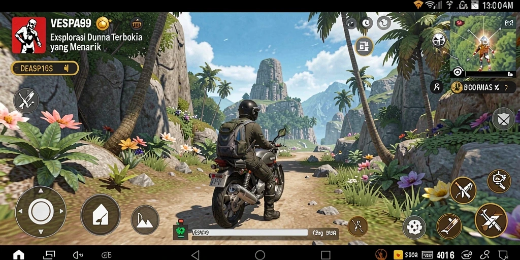 Screenshot gameplay VESPA69 menampilkan eksplorasi dunia terbuka yang menakjubkan.
